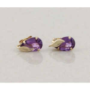 10k Yellow Gold Natural Purple Amethyst Earrings Stud Post